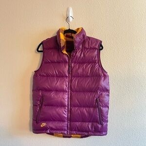 Nike Reversible Purple Yellow Plaid Down Filled Vest Women’s Size Medium